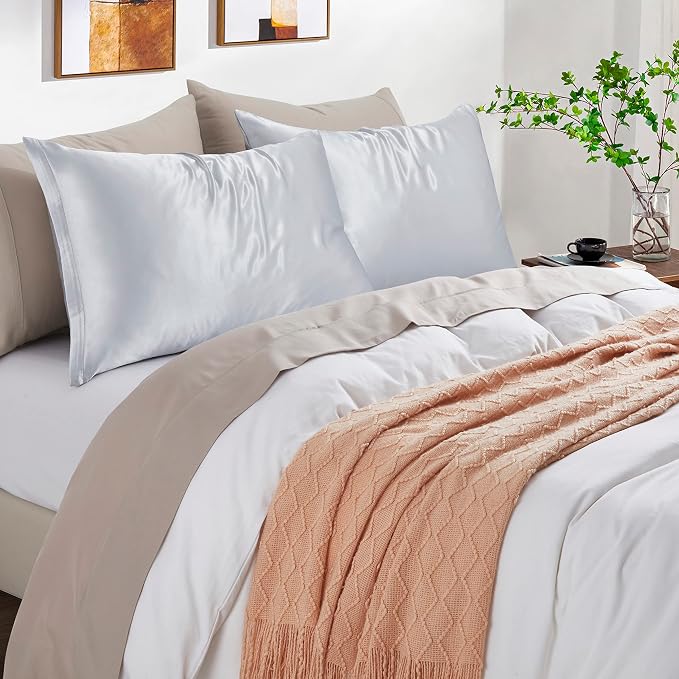 Satin Pillowcases with Zipper （20x36）, King Size Pillowcases Set of 2, Light - Image 2