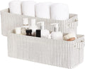 StorageWorks Narrow Storage Bins, Small Basket for Closet and Shelves, Fabric Organizer with Handles, Toilet Paper Storage, Khaki and Beige Stripes, 2-Pack