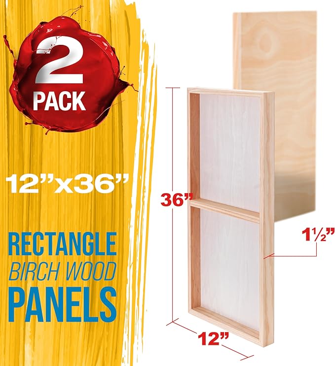 U.S. Art Supply 12" x 36" Birch Wood Paint Pouring Panel Boards, Gallery 1-1/2" - Image 2