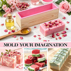 SJ 42 oz Soap Making Kit with Pink Silicone Loaf Mold, Wooden Box & Cutters | - Image 5