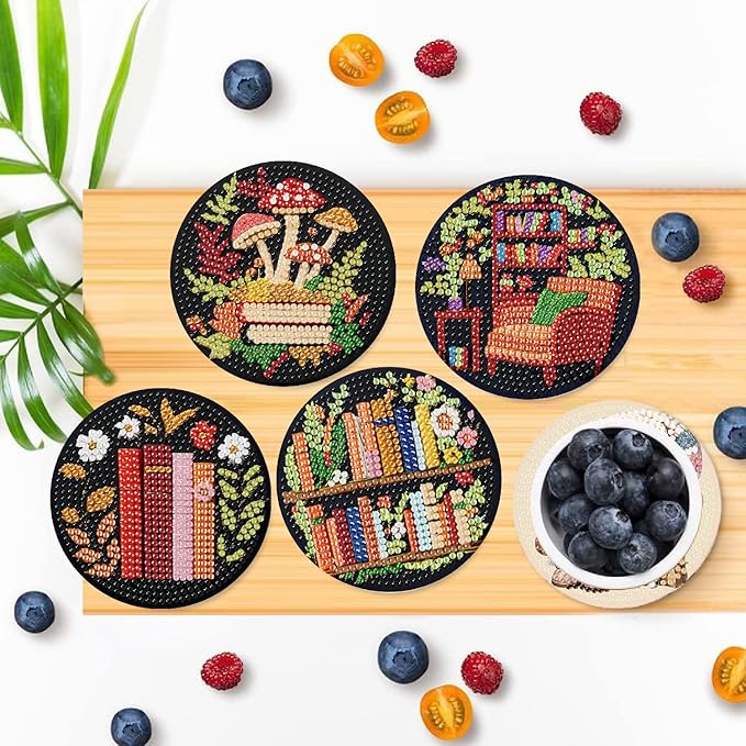 8 Pcs Bookshelf Diamond Art Coasters Kit - Image 4