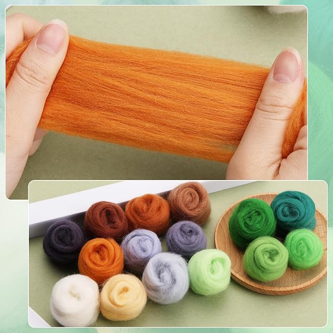Mayboos 15 Colors Felting Wool, Wool Yarn Roving, Spinning Wool Roving - Image 6