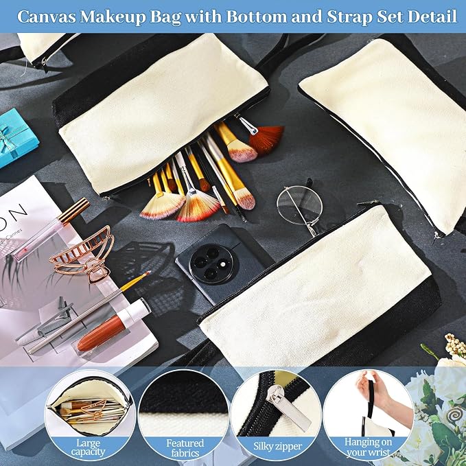 Silkfly 30 Pcs Cotton Canvas Makeup Bags Cosmetic Zipper Bags 10.2 x 5.5 x 2'' - Image 4