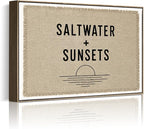 Framed Saltwater Sunsets Wall Art Coastal Beach Quote Minimalist Poster Print by HomeifHue
