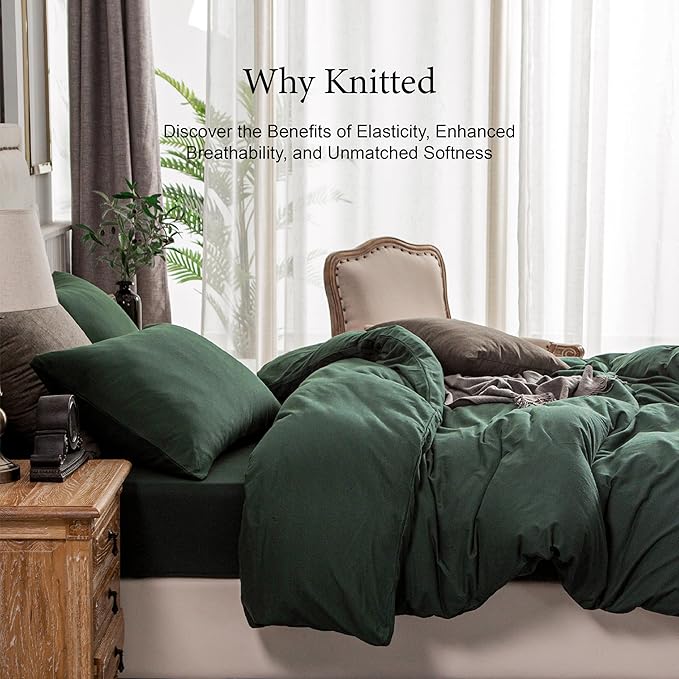 PURE ERA Jersey Knit Forest Green Duvet Cover Set 100% T-Shirt Cotton Super - Image 4