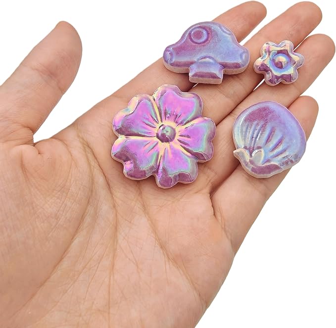 500g/1.1lb Ceramic Mosaic Tiles Mixed Shapes of Flowers, Mushrooms - Image 4
