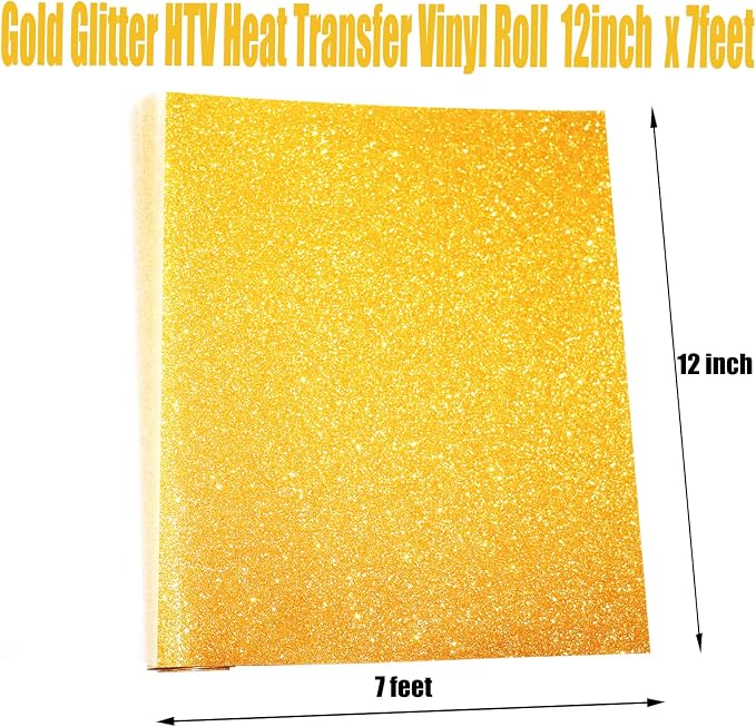 Gold Glitter Heat Transfer Vinyl Rolls Gold Iron HTV Vinyl 12inch x 7feet Iron - Image 4
