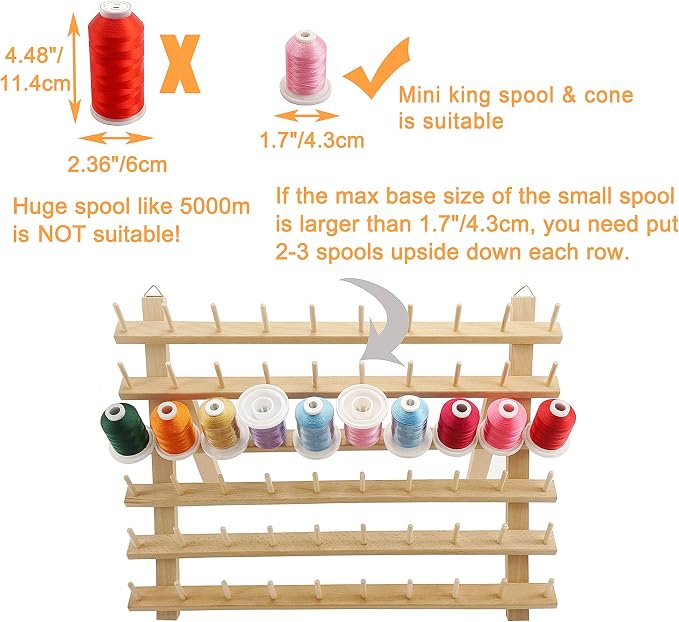 New brothread 60 Spools + 12 Spools Wooden Thread Rack/Thread Holder Organizer - Image 5