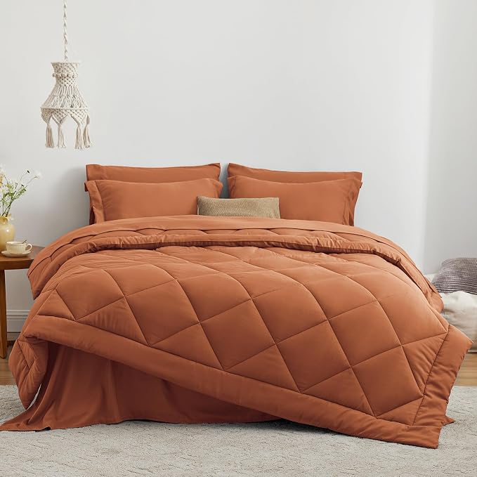 Love's cabin Queen Comforter Set Terracotta, 7 Pieces Queen Bed in a Bag - Image 2