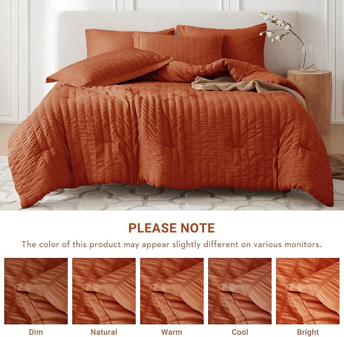 MUXHOMO 5 Pieces Twin Comforter Set, Seersucker Bed in a Bag Twin Size - Image 5
