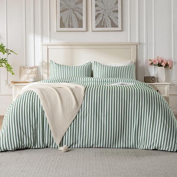 ROSE&RISY Green Queen Duvet Cover Set, 3 Pieces Soft Bedding Queen Set by ROSERISY