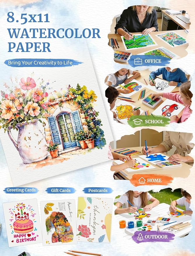 90 Sheets Watercolor Paper 8.5 x 11, 110 LB/230 GSM Water Color Paper 8.5x11 - Image 7