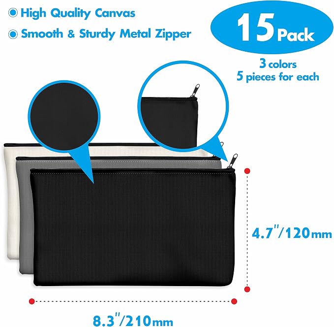 15 Pack Blank Cotton Canvas DIY Craft Zipper Bags Pouches Pencil Case - Image 3