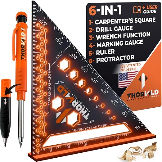 THORVALD 6-in-1 Carpenter Square 7 inch T Square Multi-Purpose Carpenter Tools by THORVALDUSA