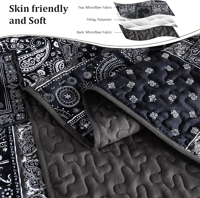 Cottolester Boho Patchwork Quilt Set Queen Size, Paisley Floral Bedding Set - Image 5