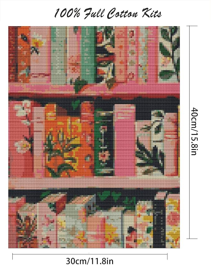 gganmtere Books Stamped Cross Stitch Kits, DIY Bookshelf Cross Stitch Ornament - Image 4