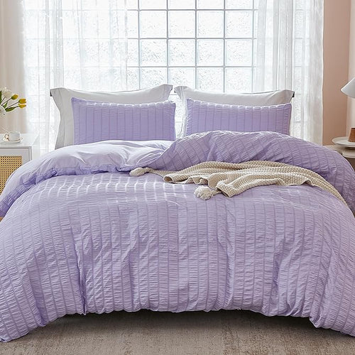 AveLom Lavender Purple Seersucker Duvet Cover Set Full, 3 Pieces, Ultra Soft by AveLom