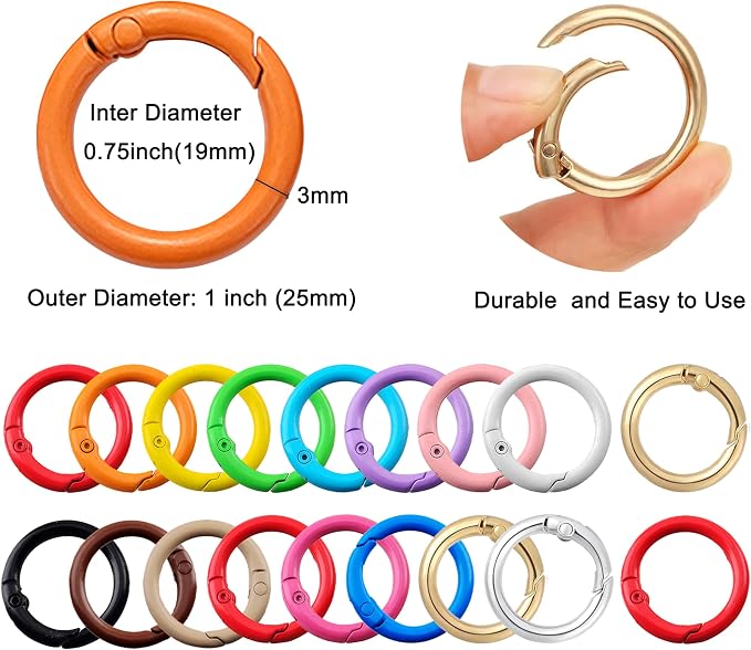Round Carabiner Clip Bulk 48pcs 1 Inch Colorful Circle Carabiner Key Ring Clips - Image 7