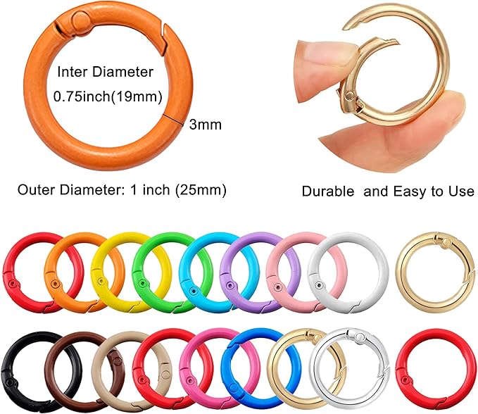 Round Carabiner Clip Bulk 48pcs 1 Inch Colorful Circle Carabiner Key Ring Clips - Image 7