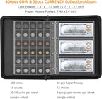 400-Pocket Fireproof Coin Collection Book & 36 Paper Money Organizer Binder | - Image 3