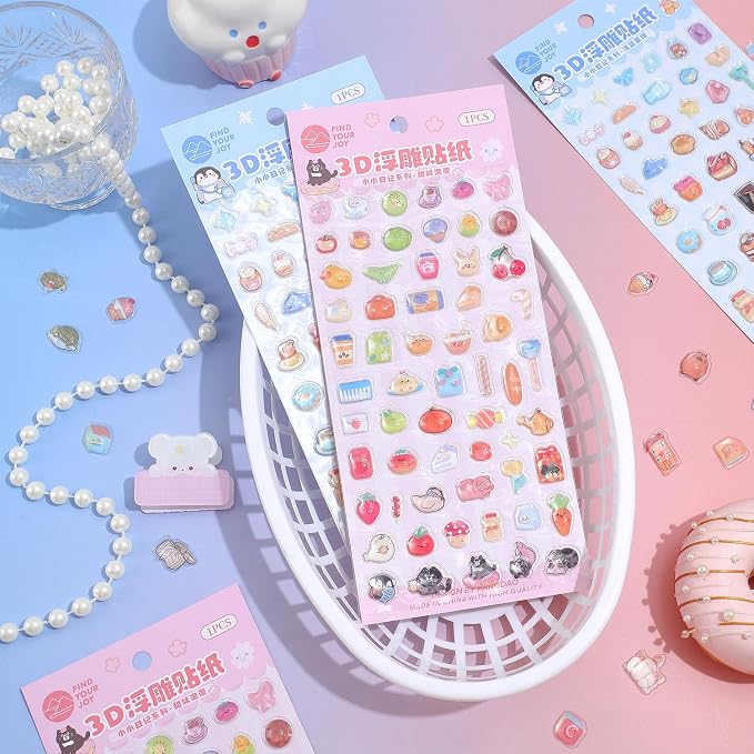 Girl's 3D Cute Japanese Puff Sticker, 100+ Kawaii Dessert and Animal Mini Puffy - Image 3