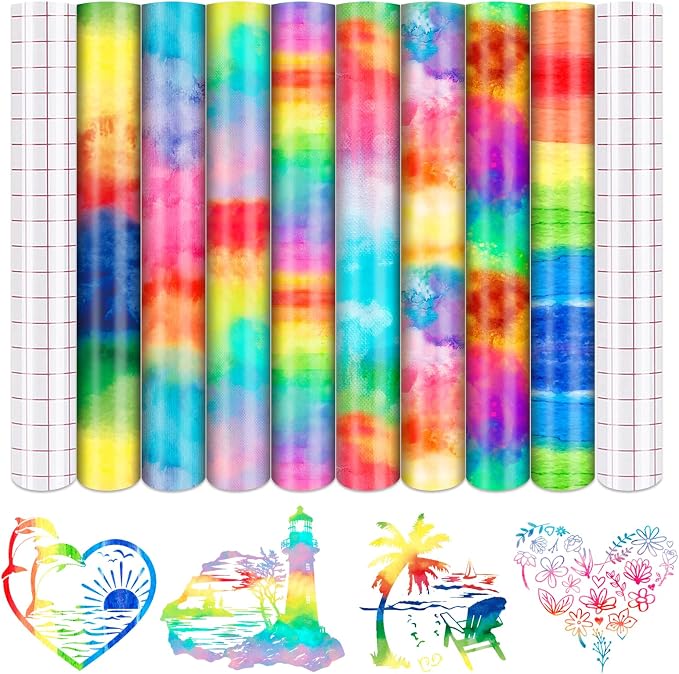 Tintnut Watercolor Gradient Permanent Vinyl 8 Sheets 12x10in Adhesive Vinyl | by Tintnut