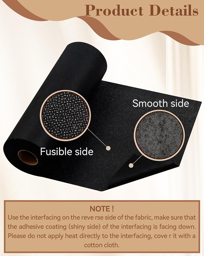 FIVEIZERO Light Weight Black Iron-On Non-Woven Fusible Interfacing: 12in x 30yd - Image 5