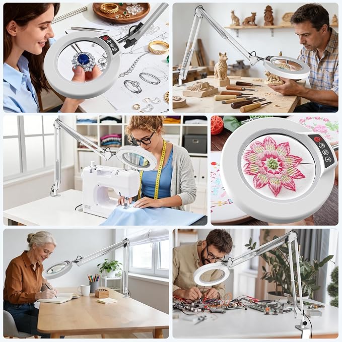 10X Magnifying Glass with Light and Clamp, Real Glass Stand Lighted Magnifier - Image 7