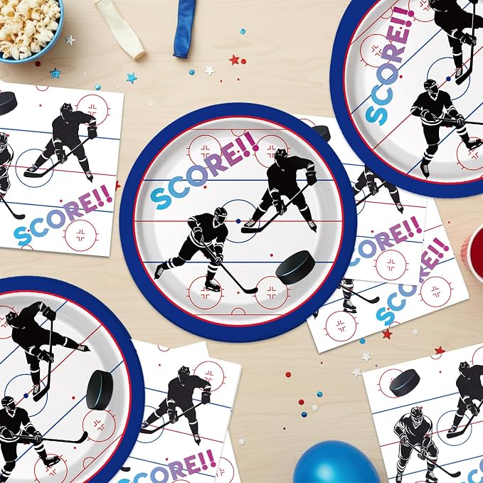 40Pcs Hockey Birthday Decorations Ice Sports Birthday Paper Plates and Napkins - Image 6