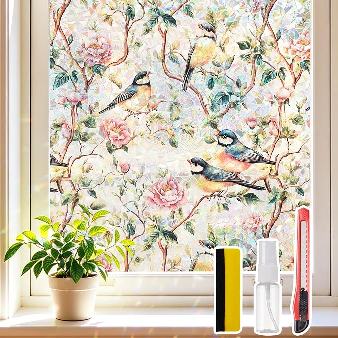 Window Privacy Film Stained Glass 29.5" x 78.7" Rainbow | Static cling – no glue by Unknown