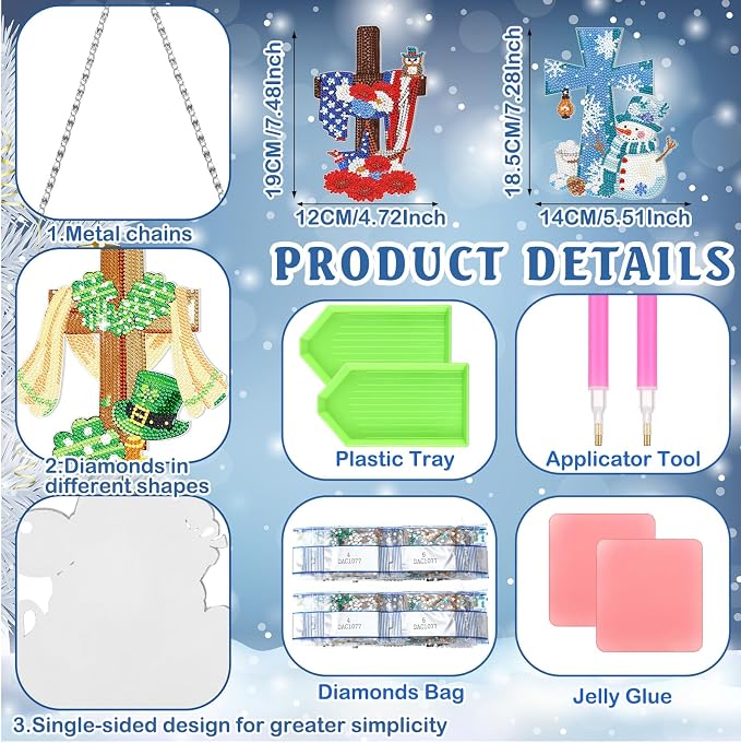 Cinnvoice 12 Pcs Summer Seasonal Diamond Art Hanging Ornament Kit - Image 3