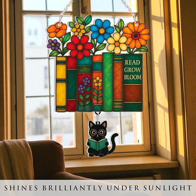 Book Lover Gifts for Mom, Mother’s Day, Faux Stained Glass Book Ornament - Image 2