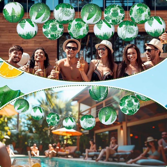 Panelee 12 Pcs Tropical Party Decorations Palm Leaves Paper Lanterns 8 Inch - Image 5