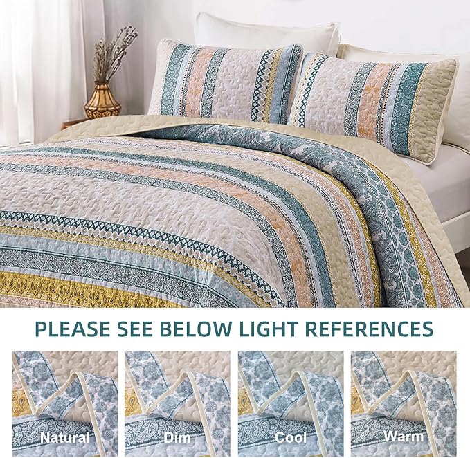 WONGS BEDDING Boho Quilt Set Queen Size, Lightweight Bedspread Coverlet Bedding - Image 5