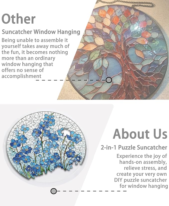 Acrylic Puzzle Suncatcher, Flower of Memory Blue Sun Catcher - Image 5