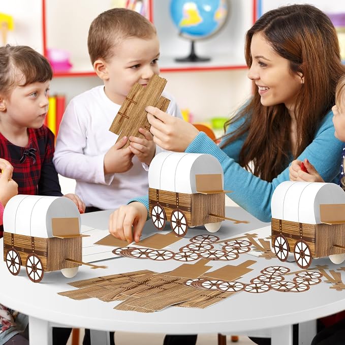 Motipuns 24 Pcs 3D Western Covered Wagon Craft Kit Toy Wagon - Image 6
