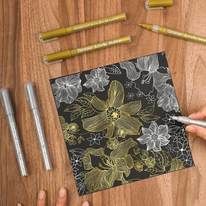Grabie Gold&Silver Extra Fine Tip Acrylic Paint Marker Set, 6 Pack Gold Paint - Image 4