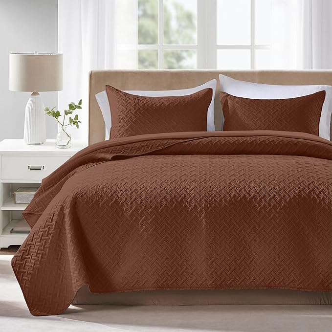 FLYMME Full/Queen Quilt Bedding Set, Modern Geometric Weave Stripe Pattern by FLYMME
