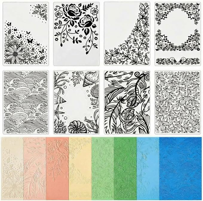 Geiserailie 8 Pcs Embossing Folders 2d/3D Embossing Machine Template Paper Card by Geiserailie