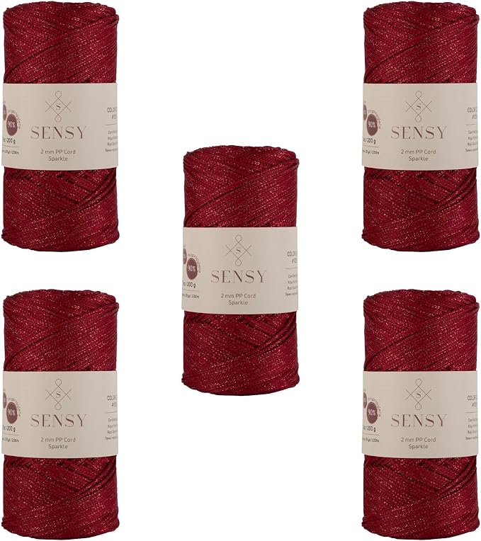 5 Skeins of Sensy Premium 2mm 251 Yards Sparkle Polyester Rope 90% by SSENSY