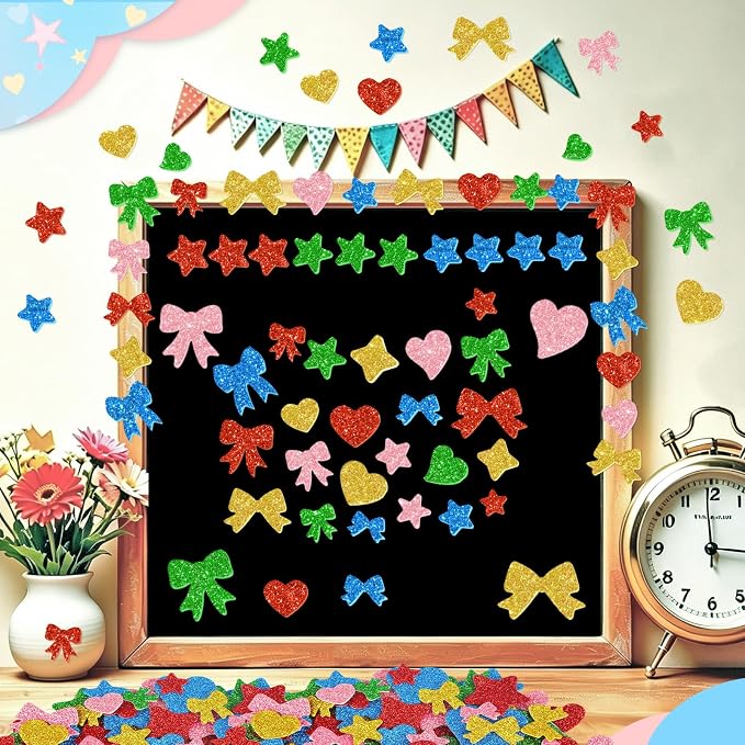 625Pcs Foam Stickers Glitter Colorful Star Heart Bow Shapes Stickers 5Sheets 3D - Image 5
