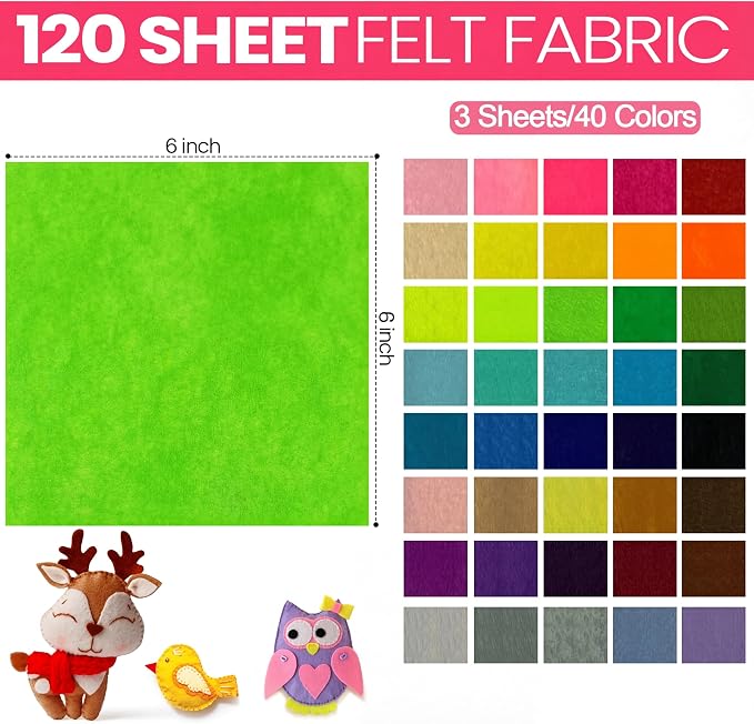 Reginary 120 Pcs 6 x 6 Inch, 2mm Thick Felt Sheets Bulk - Image 3
