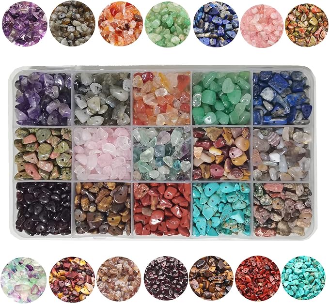 1500Pcs Natural Chip Stone Beads 5-8mm Crystal Bracelet Jewelry Making Kit | by GorgGorho