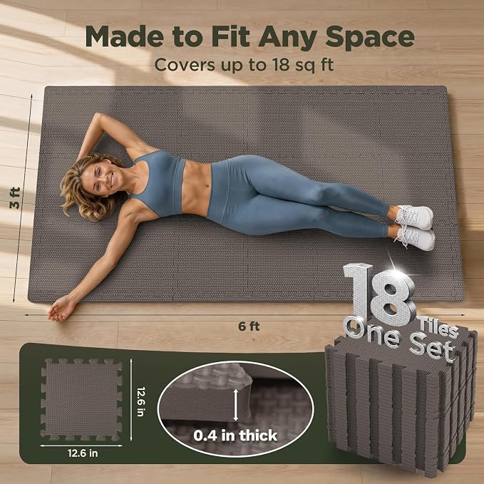 AIRHOP 18 PCS Gym Floor Mat, EVA Foam Puzzle Gym Mat, High-Density Interlocking - Image 2