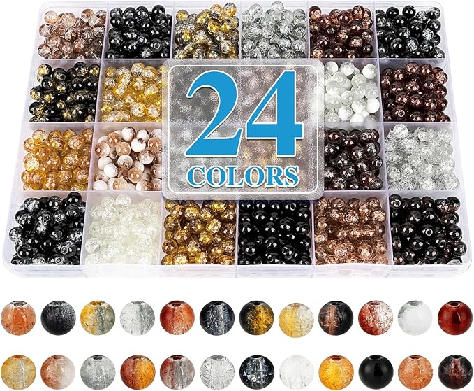 XSEINO About 1200PCS 6mm Crack Glass Beads, 24 Assorted Crack Earthtone by XSEINOiscreating%EF%BC%81