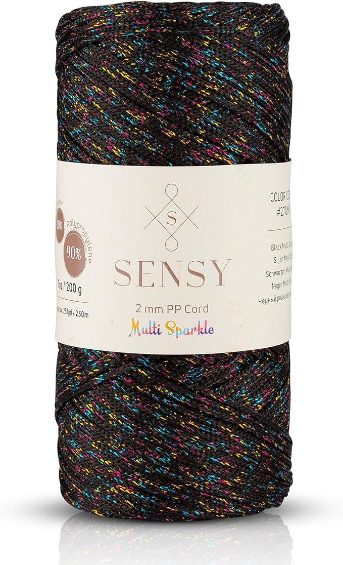 Sensy Premium 2mm 251 Yards Sparkle Polyester Rope 90% Polypropylene 10% by SSENSY