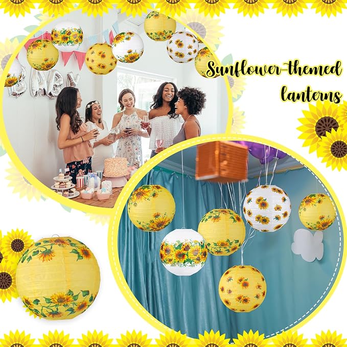 Panelee 12 Pcs Sunflower Paper Lanterns Party Decorations 8 Inch Hanging Round - Image 6