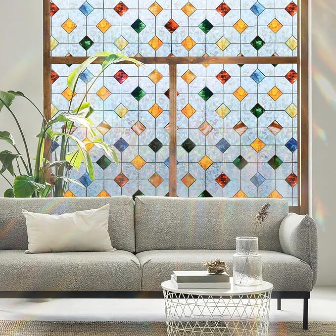 DKTIE Colorful Gem Lattice Pattern Decorative Window Privacy Film Rainbow - Image 2