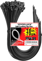 200lb Zip Ties Heavy Duty 18 Inch 70pcs, Large Black Cable Tie, Thick Heat by ProfessionalinZipTies