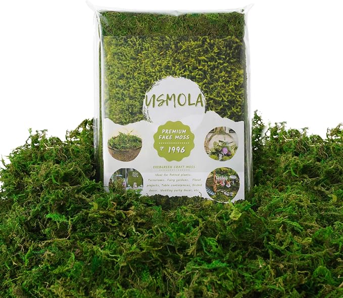 USMOLA 8OZ Fake Green Moss for Crafts, Terrariums, Fairy Gardens & Indoor Plants by USMOLA